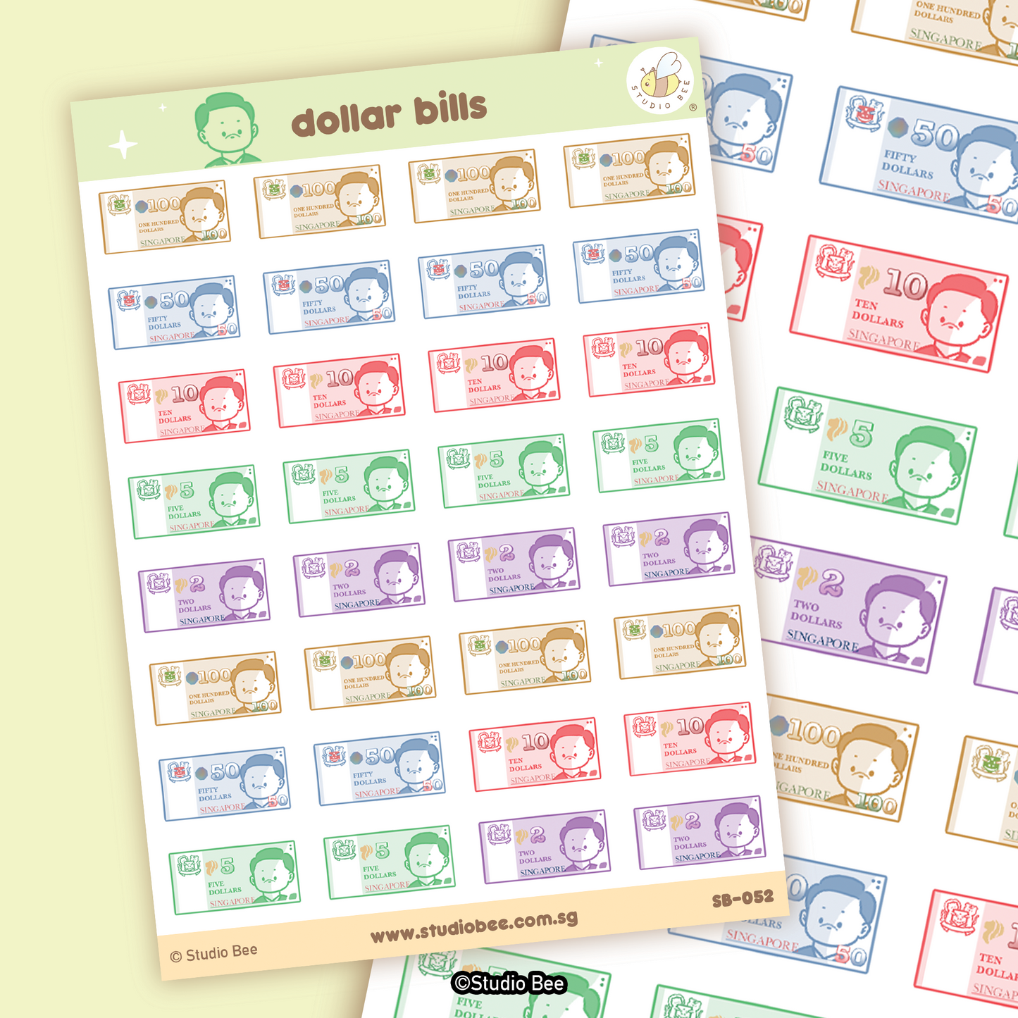 Singapore Dollar Bills Sticker Sheet