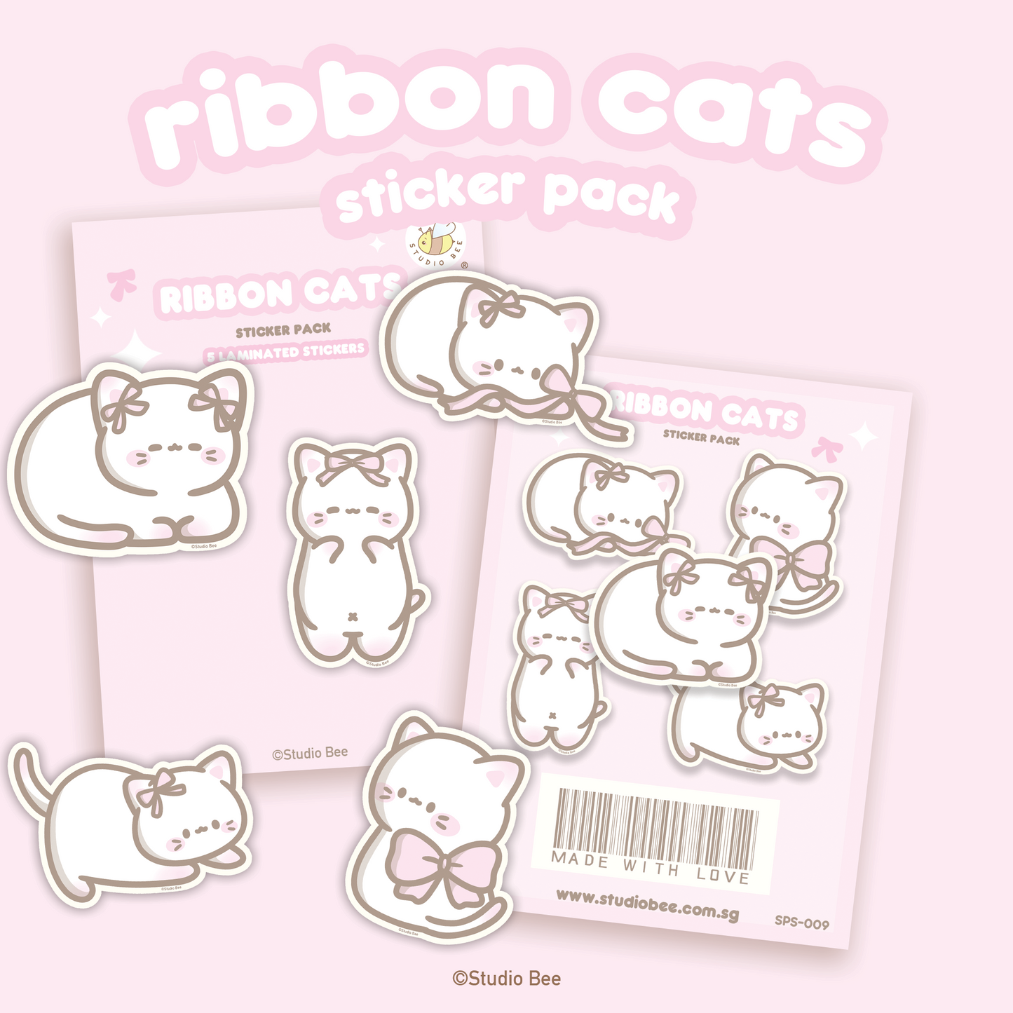 Ribbon Cats Sticker Pack (5pcs)