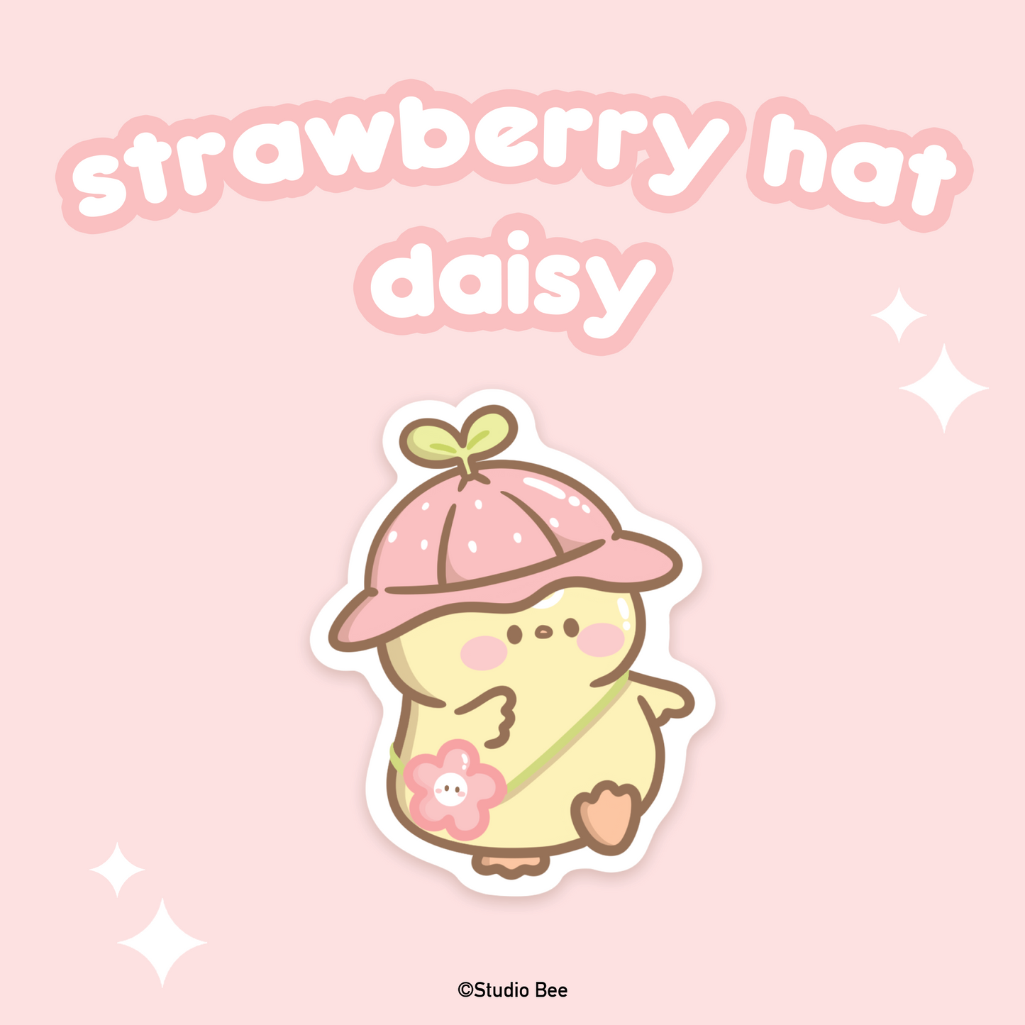 Strawberry Hat Daisy Glittery Sticker Flake