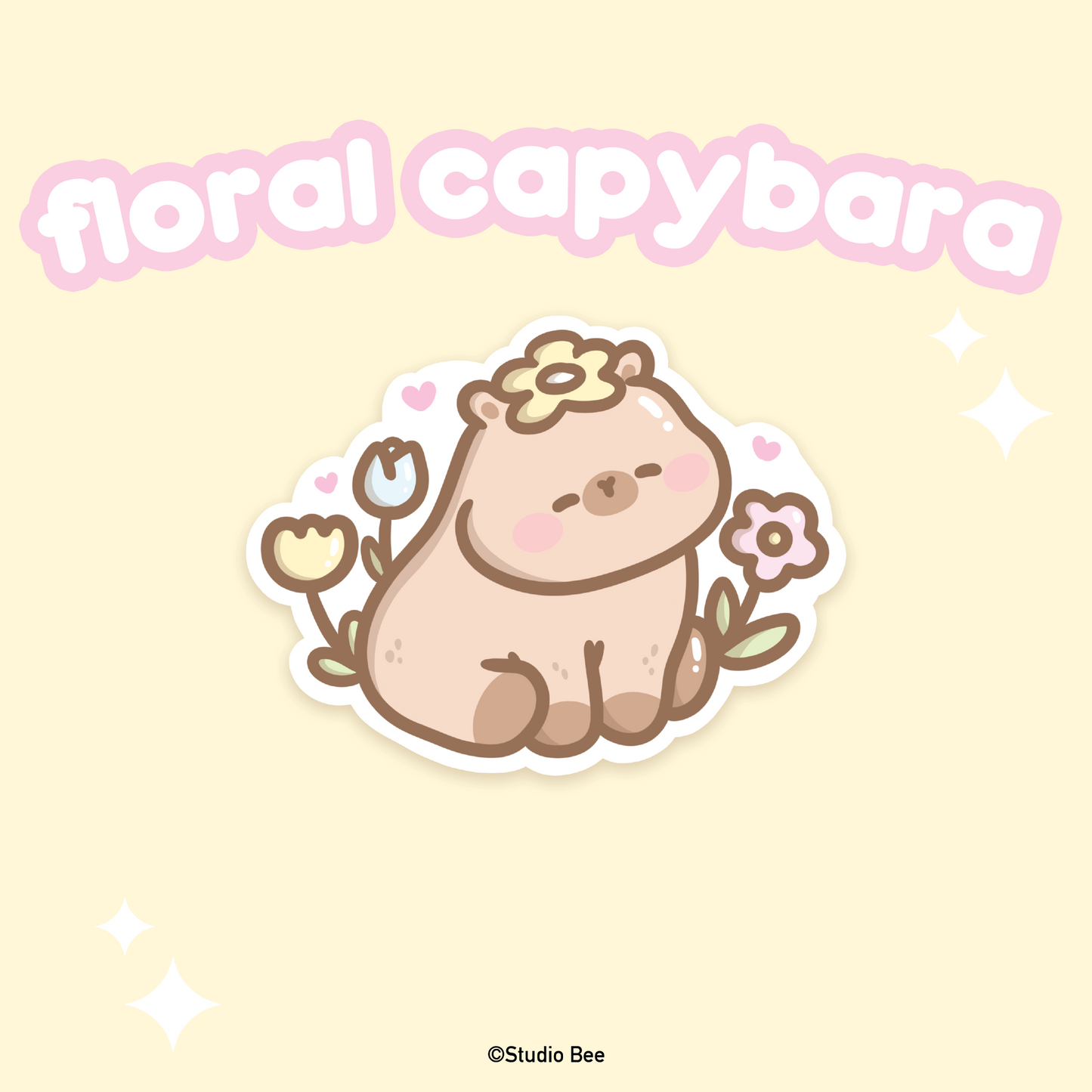 Floral Capybara Glittery Sticker Flake