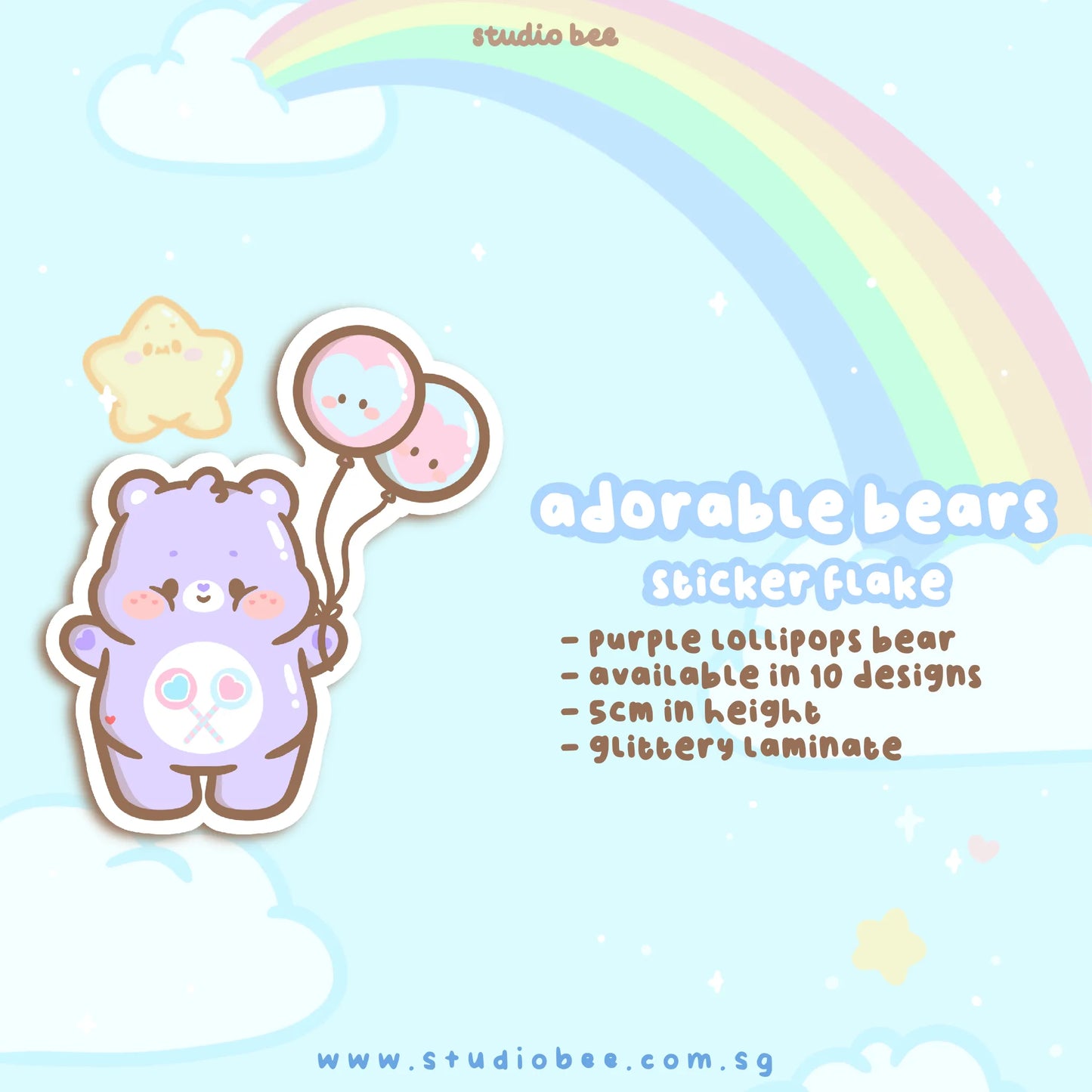 Adorable Bears Glittery Sticker Flake