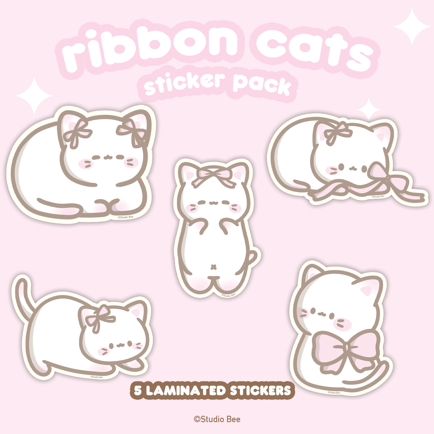 Ribbon Cats Sticker Pack (5pcs)