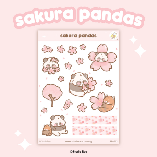 Sakura Pandas Sticker Sheet