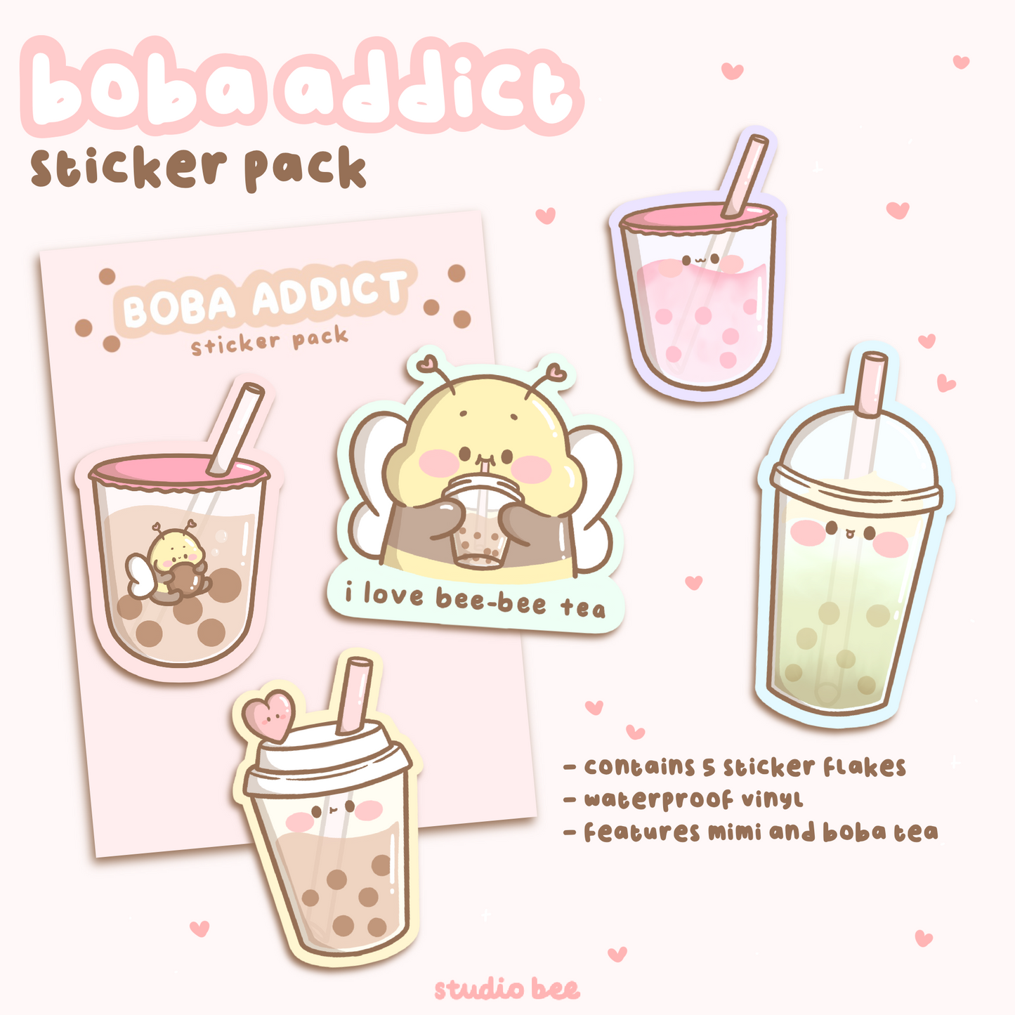 Boba Addict Sticker Pack (5pcs)