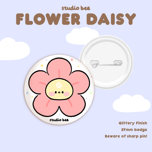 Pink Flower Duckie Button Badge