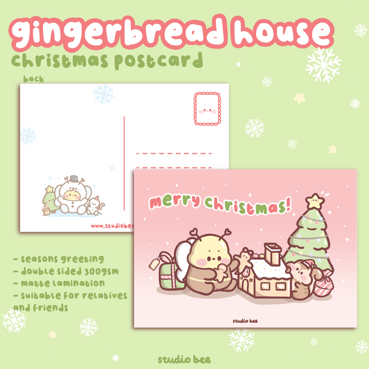 Gingerbread House Christmas Postcard