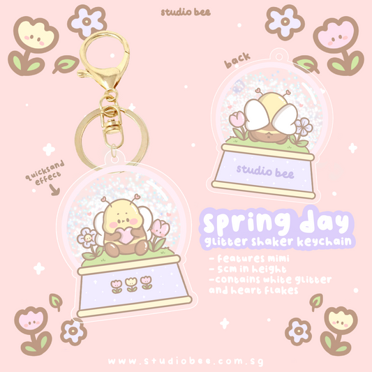 Spring Day Snow Globe Glitter Shaker Keychain