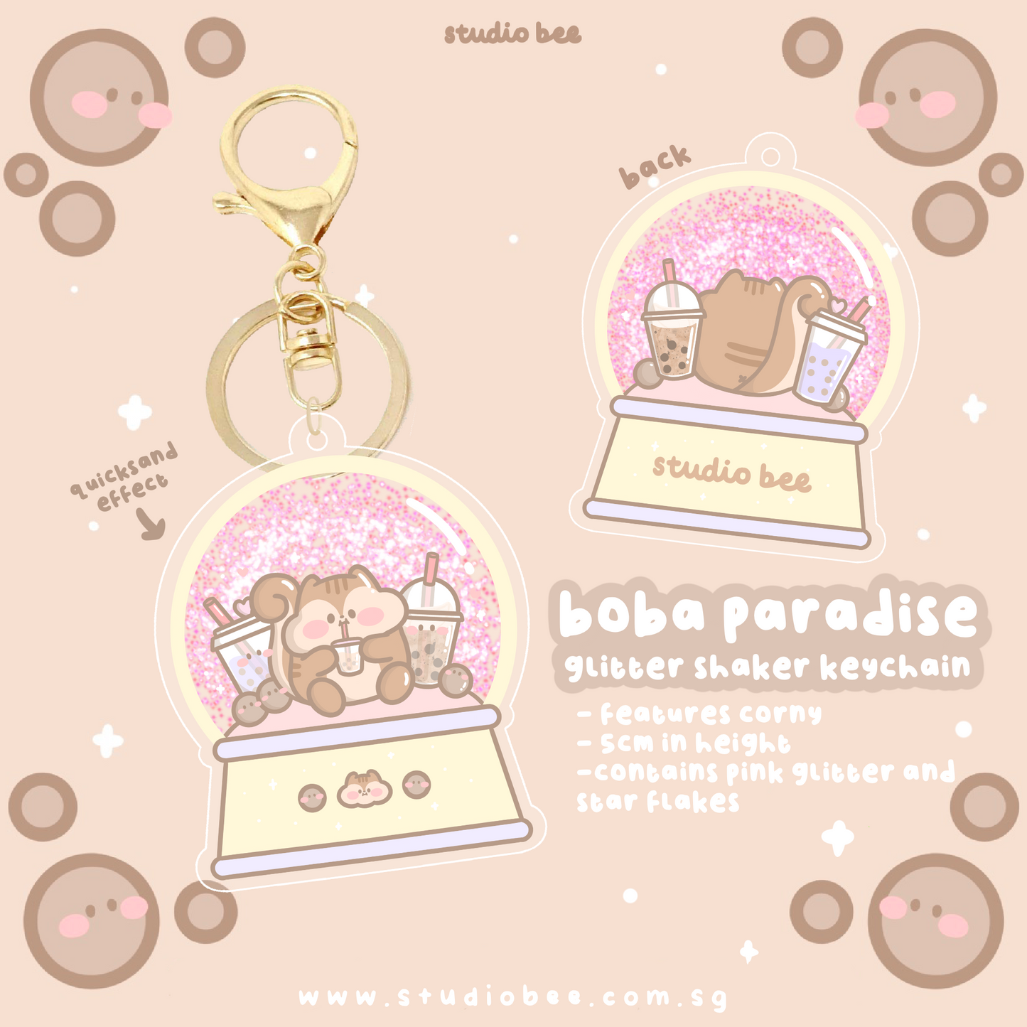 Boba Paradise Snow Globe Glitter Shaker Keychain