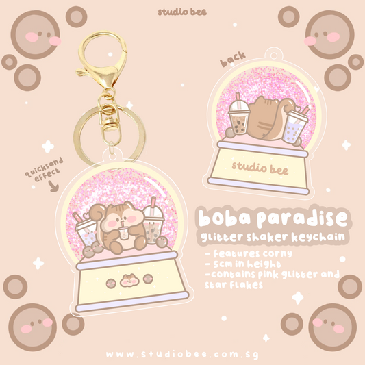 Boba Paradise Snow Globe Glitter Shaker Keychain