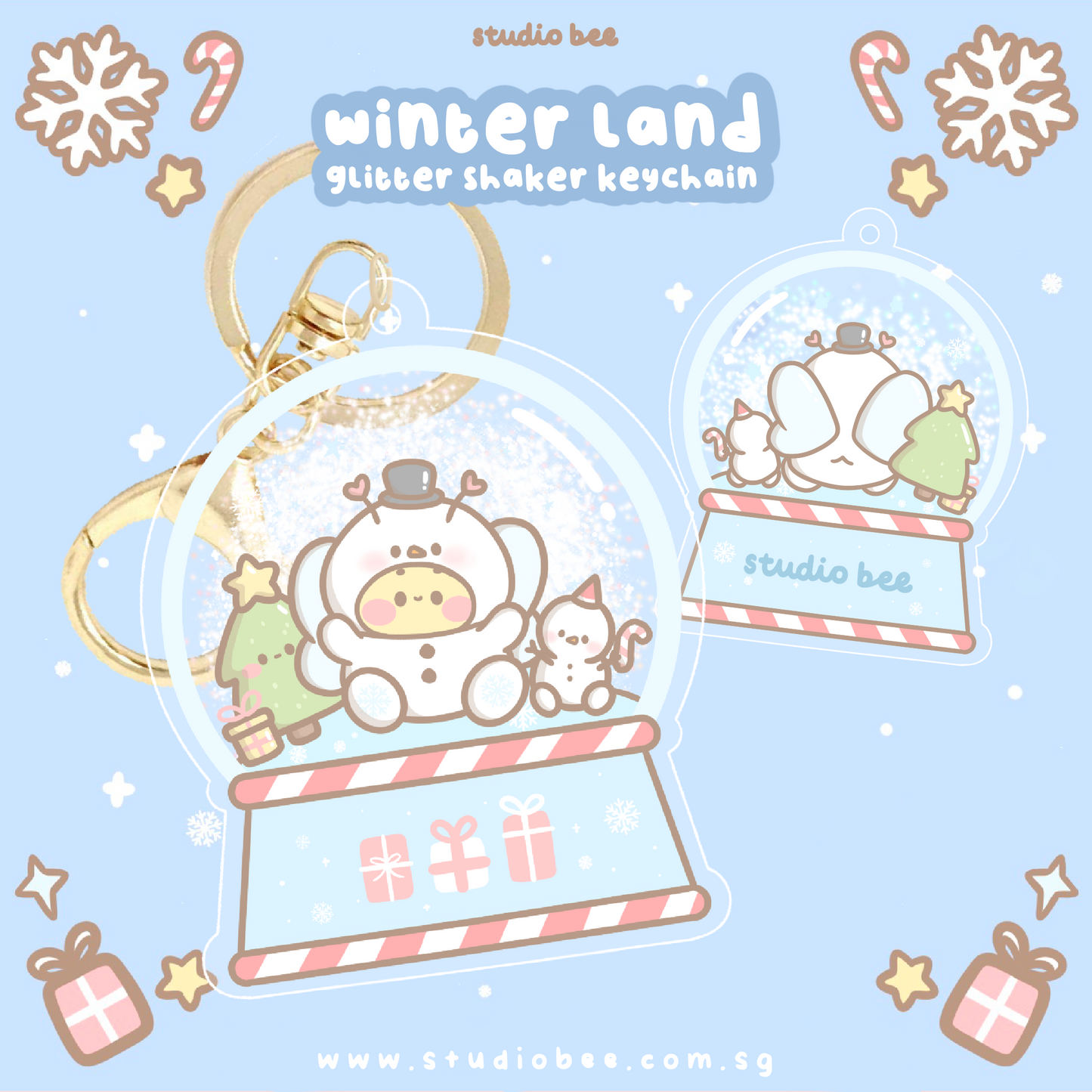 Winter Land Snow Globe Glitter Shaker Keychain