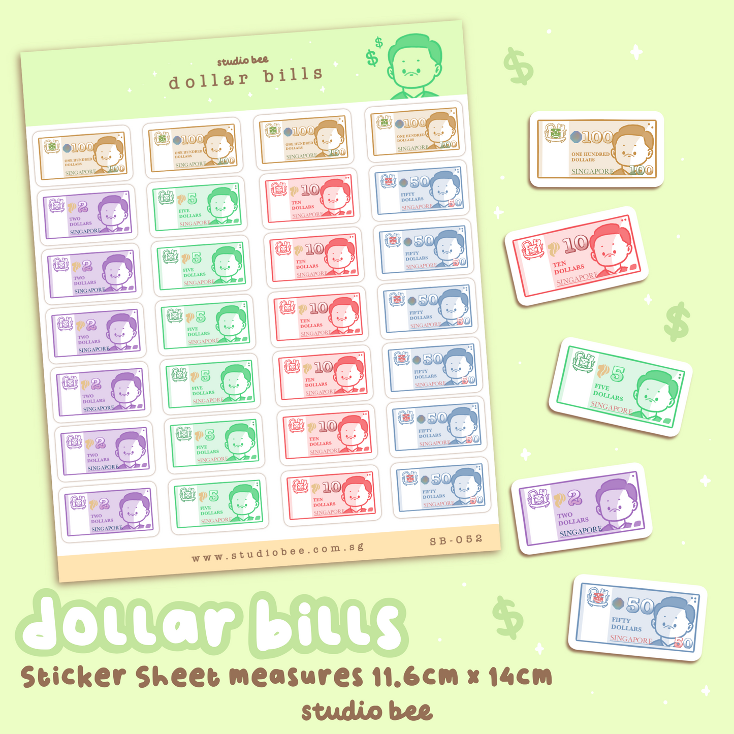 Singapore Dollar Bills Sticker Sheet