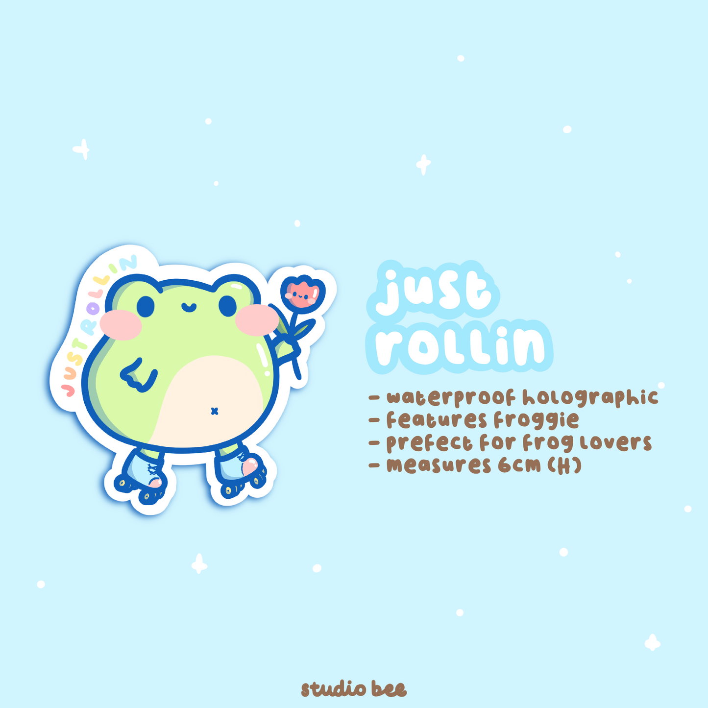 'Just Rollin' Froggie Holographic Sticker Flake