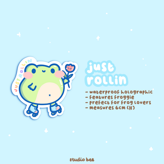 'Just Rollin' Froggie Holographic Sticker Flake