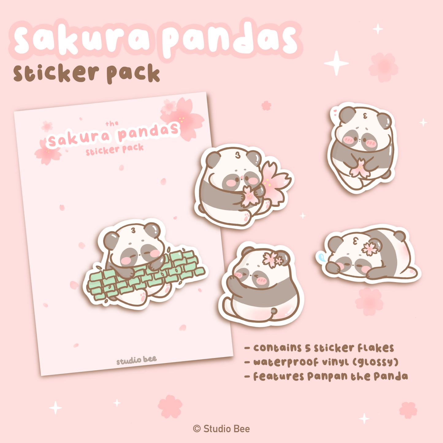 Sakura Pandas Sticker Pack (5pcs)