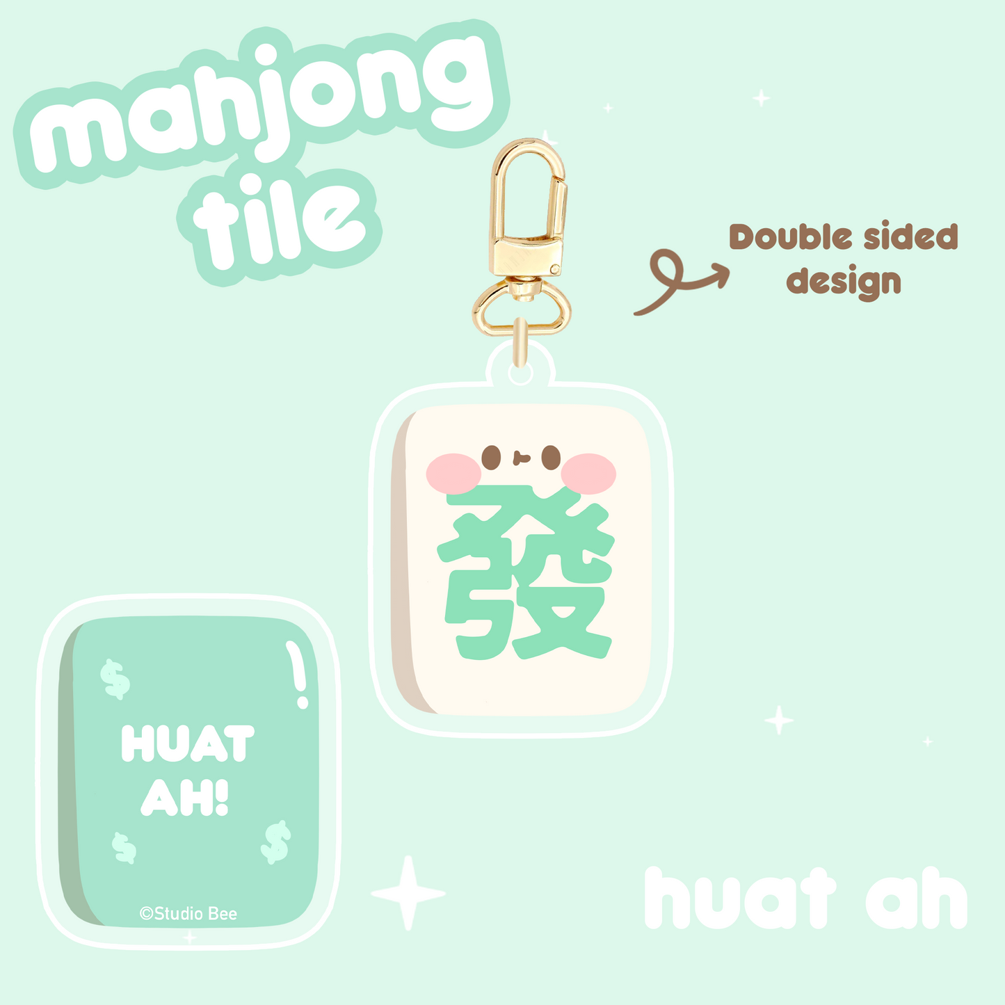 Mahjong Tiles Keychain Dragons Green 發財