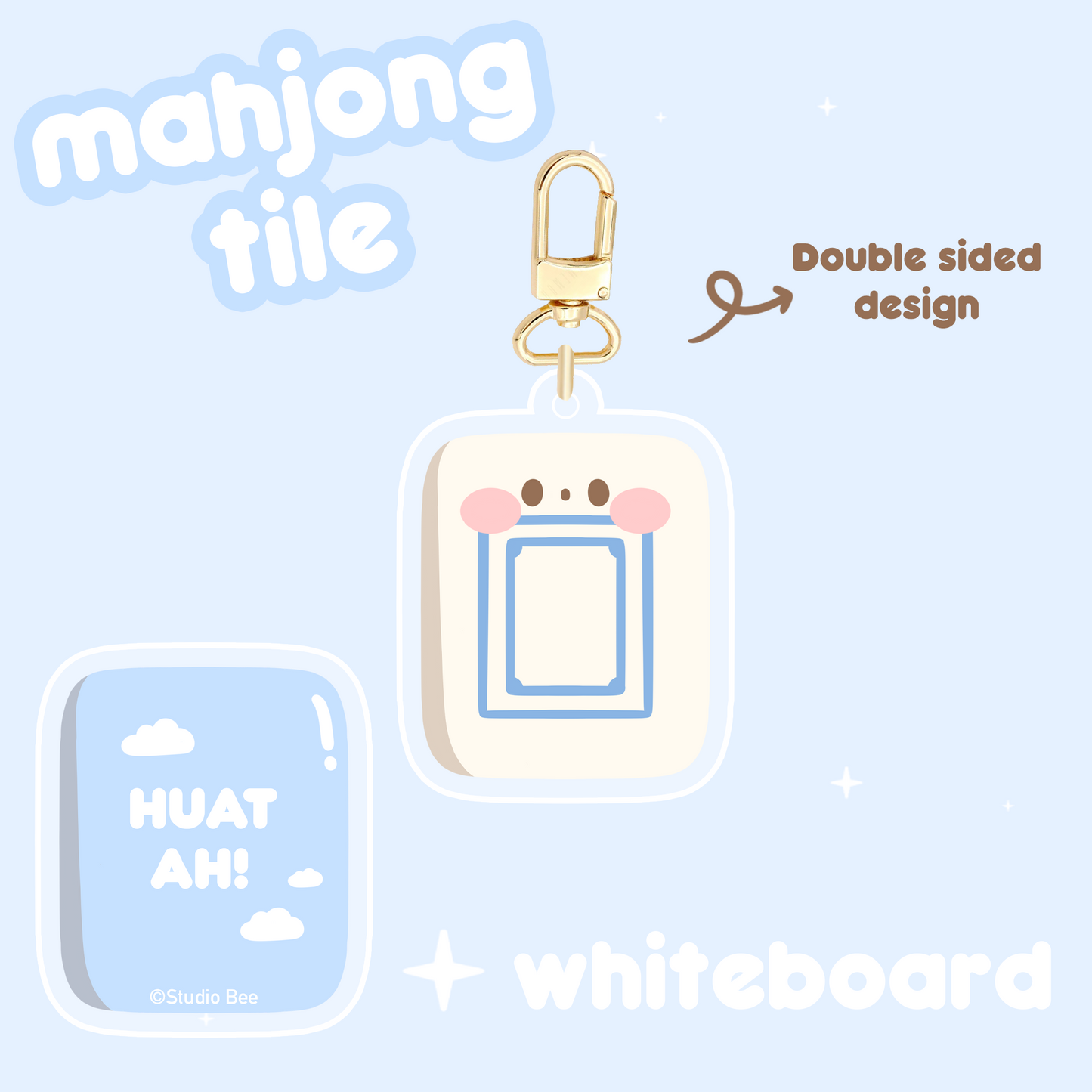 Mahjong Tiles Keychain Dragons White 白板