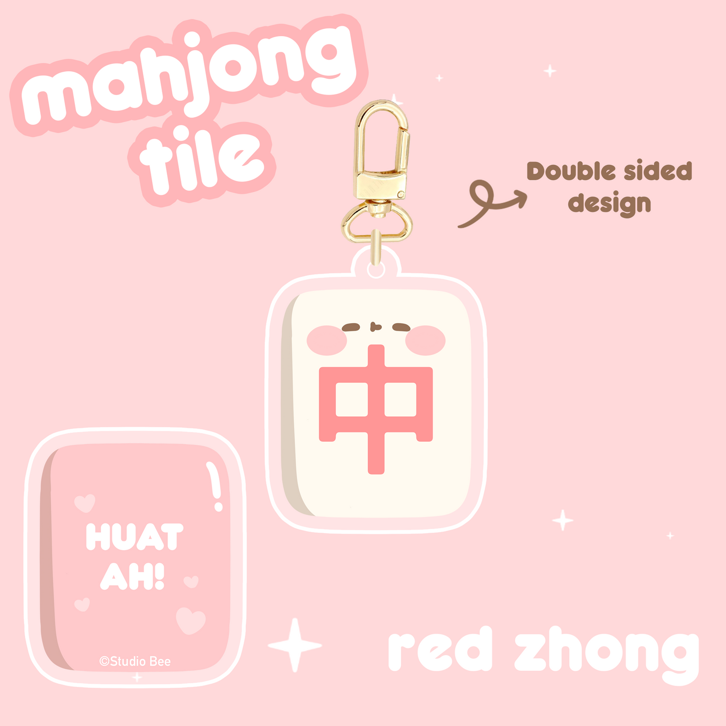 Mahjong Tiles Keychain Dragons Red 红中