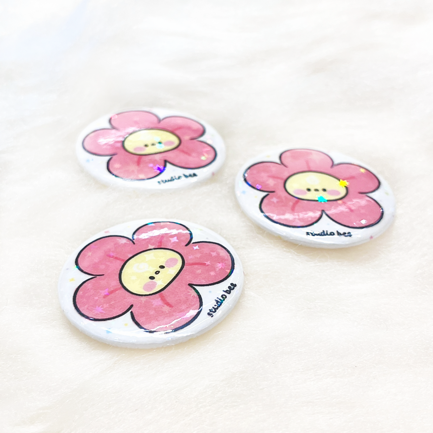 Pink Flower Duckie Button Badge