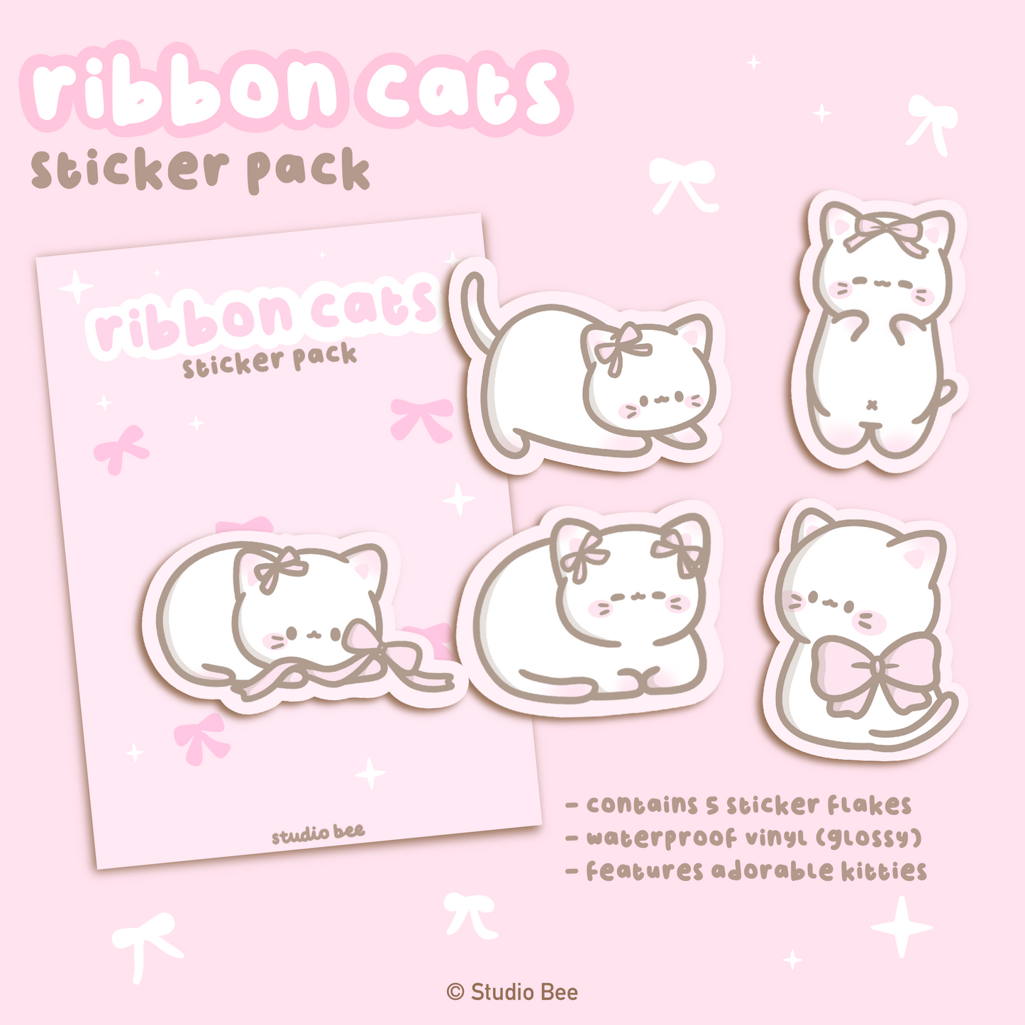 Ribbon Cats Sticker Pack (5pcs)