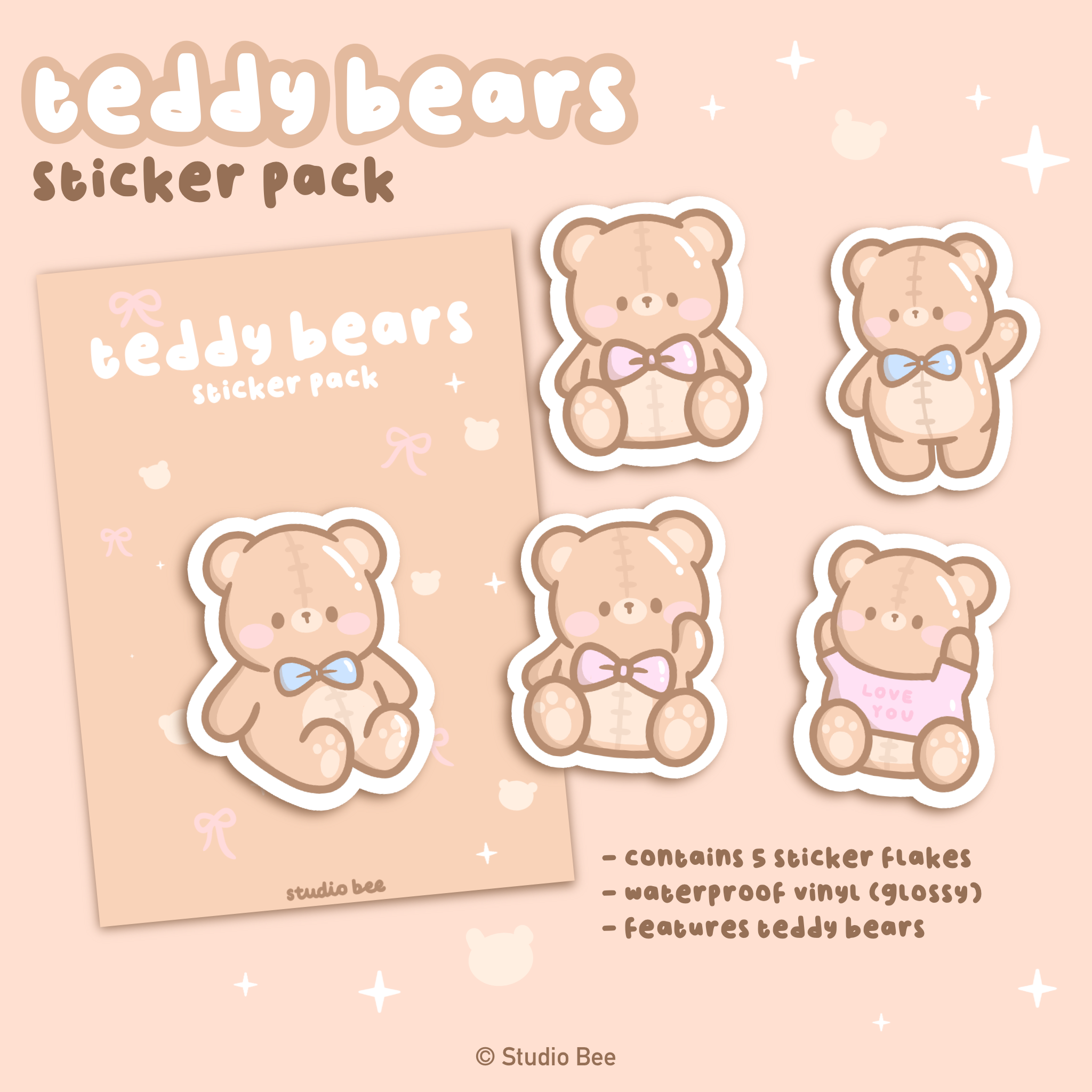 Teddy Bears Sticker Pack (5pcs) – Studio Bee