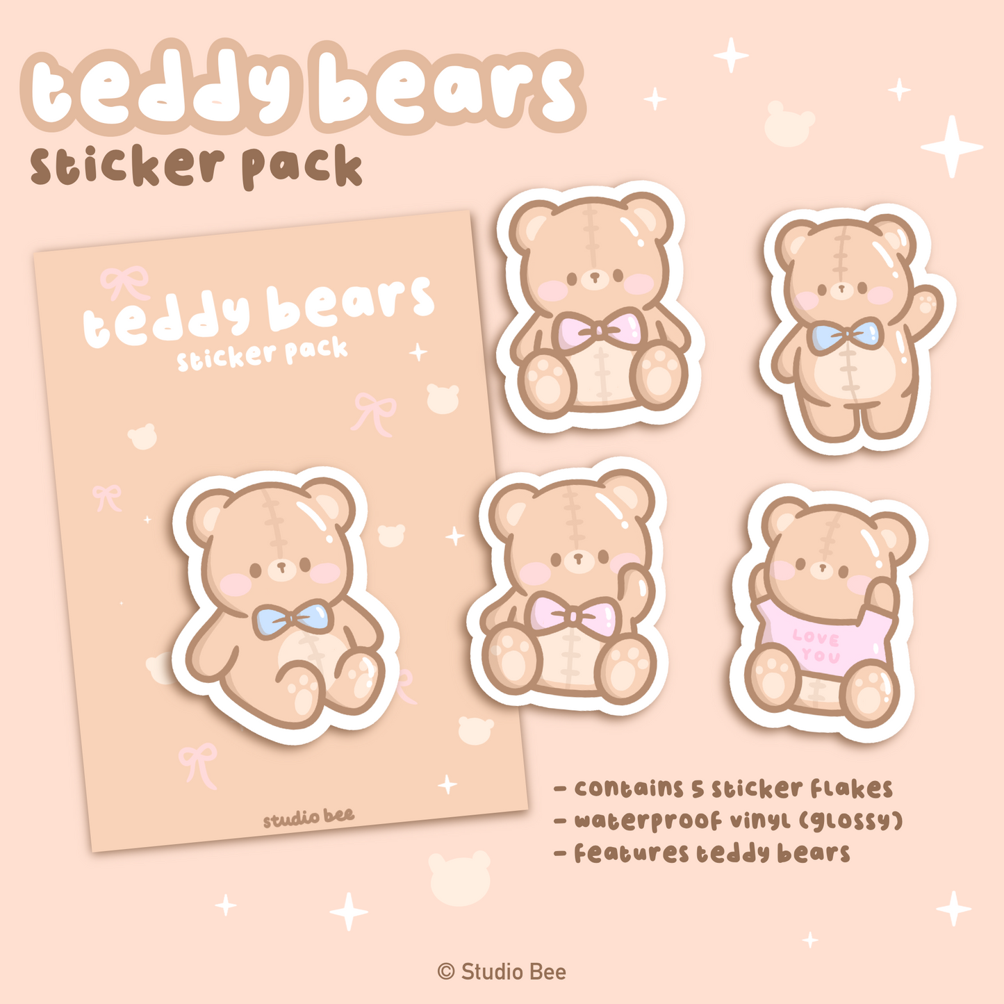 Teddy Bears Sticker Pack (5pcs)