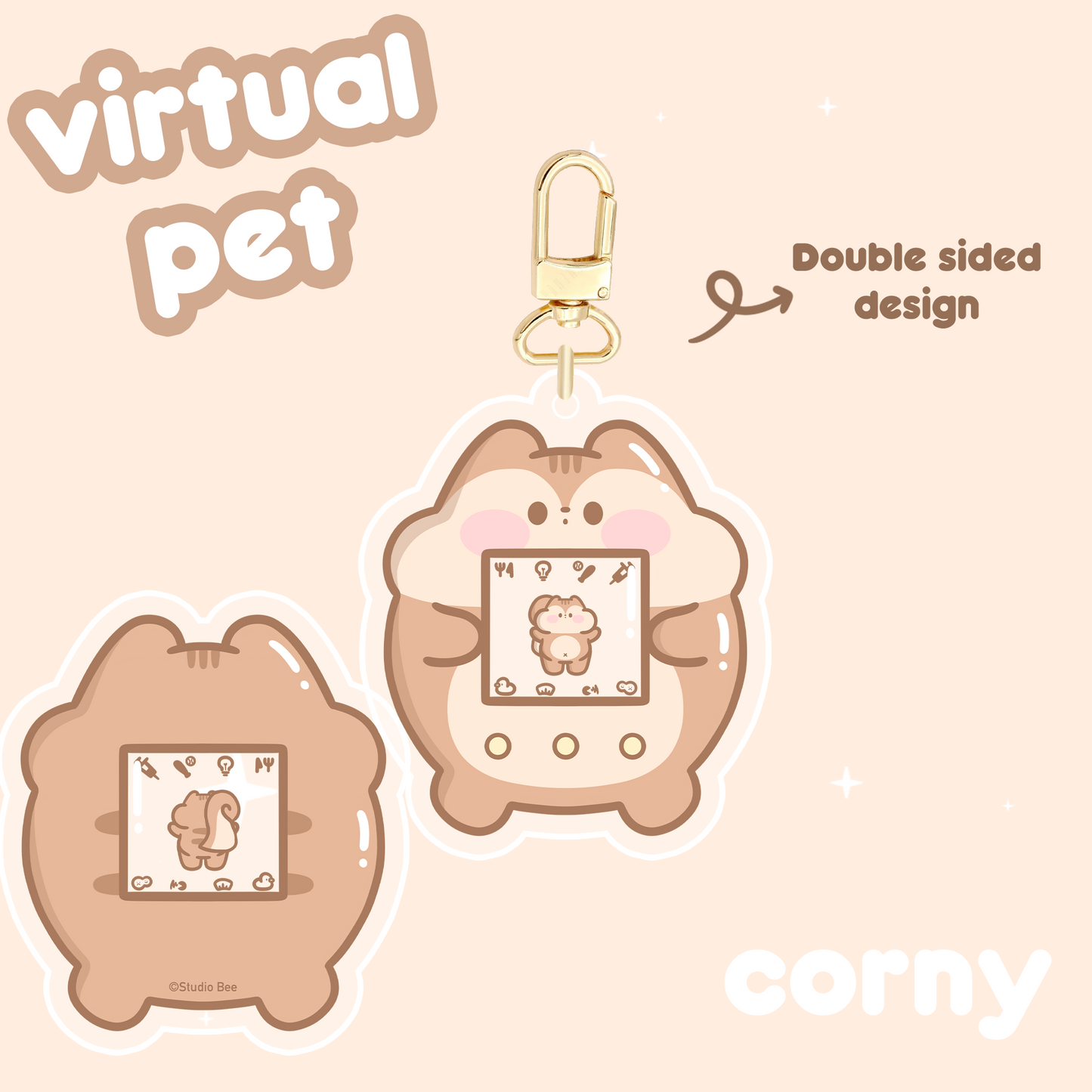 Corny Squirrel Virtual Pet Keychain